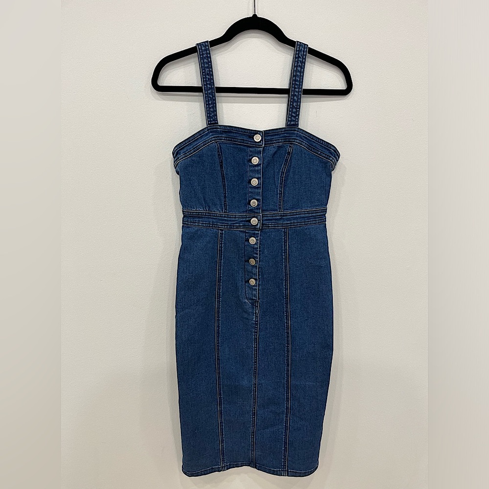 Denim Button-Front Midi Dress. Size small